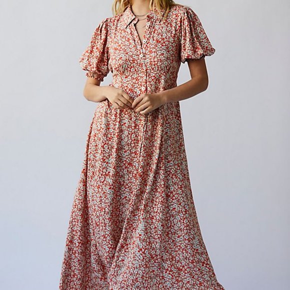NWT Free People Small Debbie Floral Jean Shirt Dress Maxi Duster empire waist - Picture 4 of 8